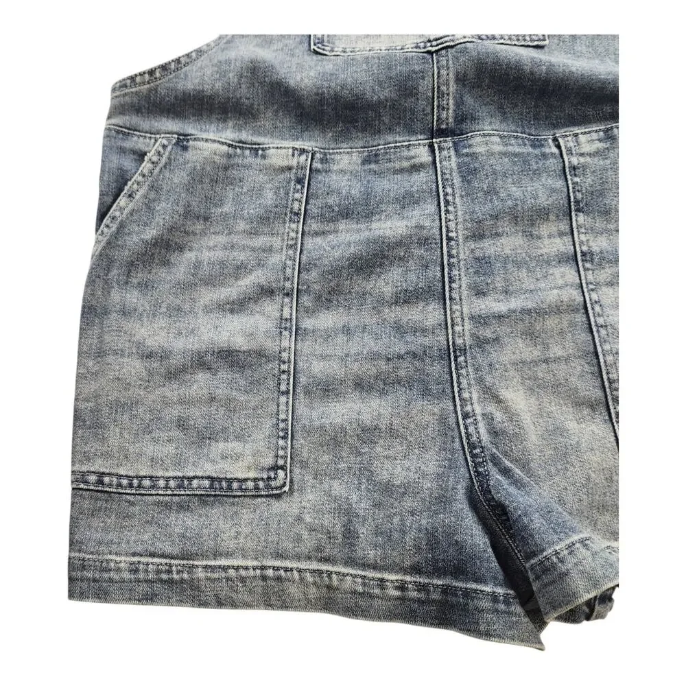 Aerie Werk & Play Denim Shortalls Large Blue Overall Shorts Adjustable Casual